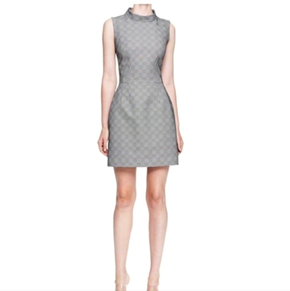 Perfect ALEXANDER MCQUEEN Grey Herringbone Jacquard Shift Dress IT40 US4 S $1850 - Picture 4 of 5